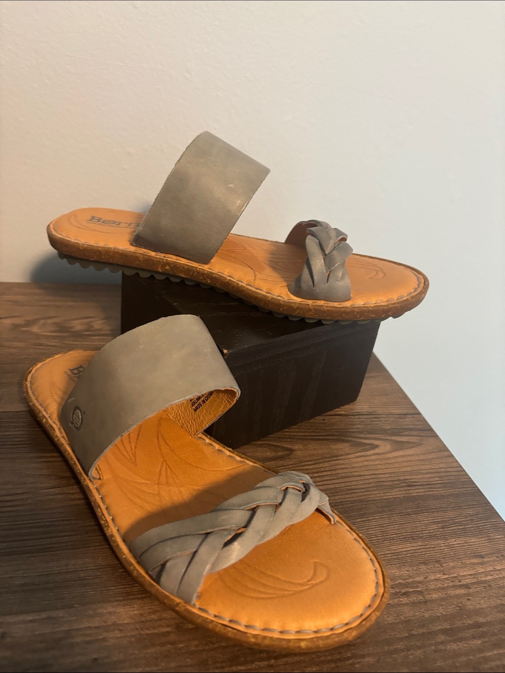 Born Morena Smokey Blue Gray Braided & Wide-Strap Slide Sandals